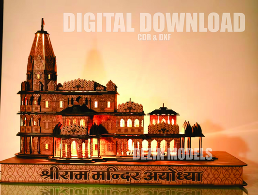 DG-02 Laser Cut Shri Ram Temple 14X24inch Design Vector File - Digital Download